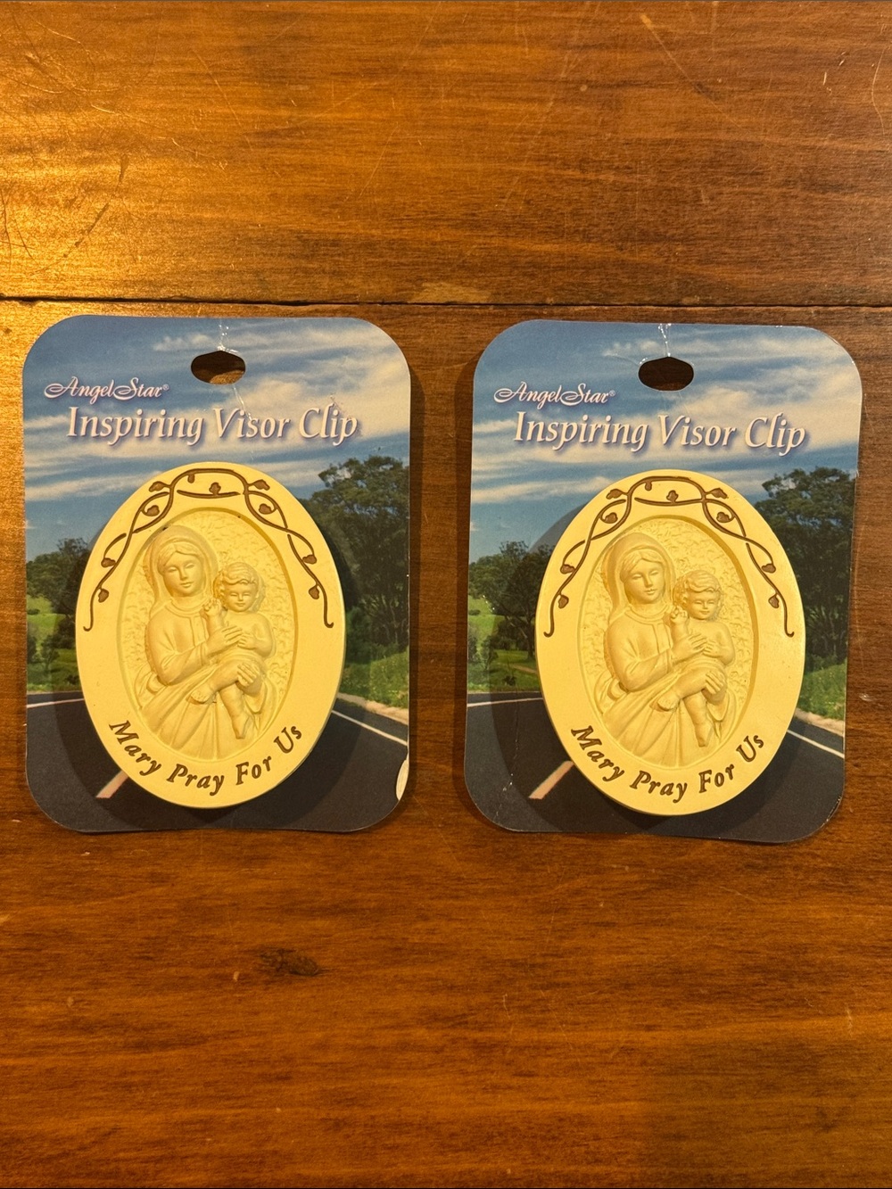 NWT Inspirational Visor Clip Set of 2 Mary Pray For Us Religious Fits Most